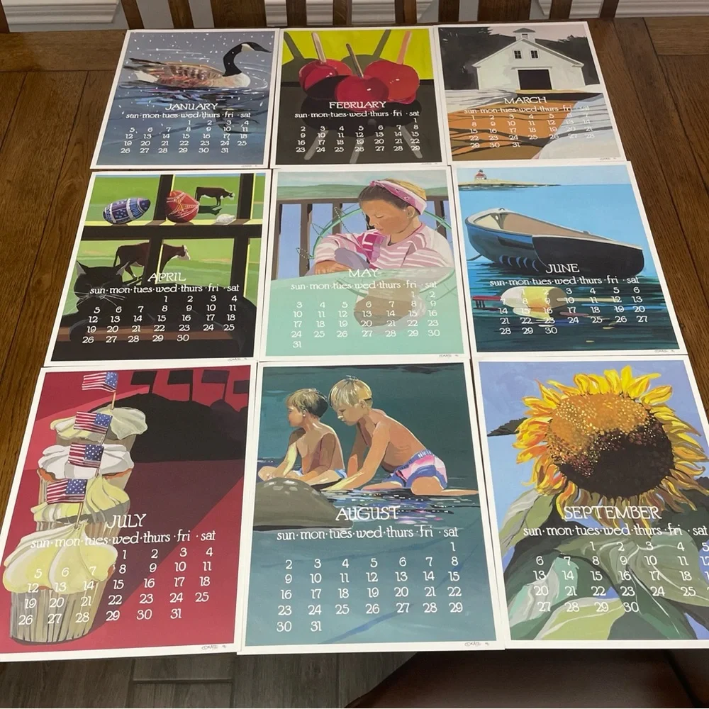 Kate Libby 12 Calendar Posters For 1992 Art 11” x 14